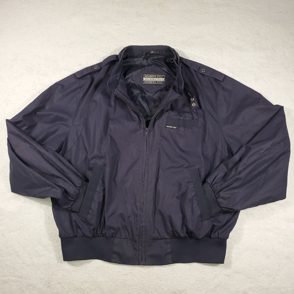 Members Only Full Zip Moto Cafe Racer Jacket Men's Size 1X Navy Blue Windbreaker